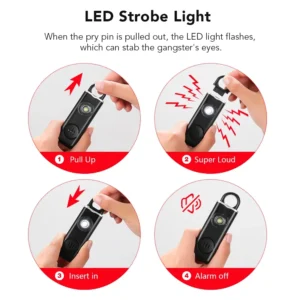 130dB Personal Defense Alarm Rechargeable Self Defense Woman Safety With LED Light Alarm Key Chain Emergency Anti-Attack