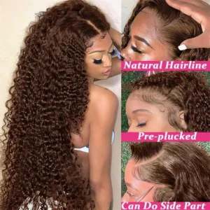 13x4 Chocolate Brown Lace Front Wigs Colored 13x6 HD Transparent Curly Lace Front Human Hair Wig Deep Wave Frontal Wig For Women