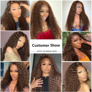 13x4 Chocolate Brown Lace Front Wigs Colored 13x6 HD Transparent Curly Lace Front Human Hair Wig Deep Wave Frontal Wig For Women