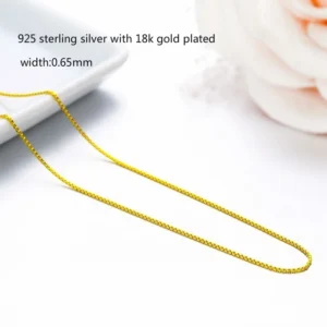 14"-32" 0.65mm Slim Real 925 Sterling Silver W/ Gold Color Thin Box Chain Necklace Womens Girls Mens Jewelry Kolye Collares