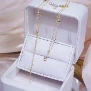 14k Plated Gold Double Layer Heart Necklace Shining Bling AAA Zircon Women Clavicle Chain Elegant Charm Wedding Pendant Jewelry