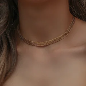 2023 New 3 Layers Gold Plating Stainless Steel Anti-allergy&Eco-friendly Wide Braided Mesh Chain Gold Choker Necklaces For Women