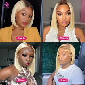 4/613 Blonde Short Bob Wig Transparent Lace Front Human Hair Wigs 13X4 Honey Blonde Dark Root Colored Short Bob Lace Frontal Wig