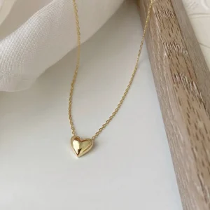 925 Sterling Silver Glossy Heart Pendant Necklace Women Plated 14K Gold Fashion Temperament Anniversary Jewelry