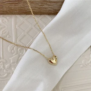 925 Sterling Silver Glossy Heart Pendant Necklace Women Plated 14K Gold Fashion Temperament Anniversary Jewelry