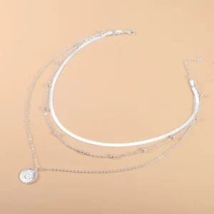 925 Sterling Silver Three-Layer Round Necklace Simple Snake Chain Charm Ball Chain Party Wedding Gift Women's Exquisite Jewelry