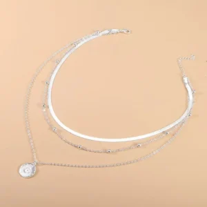 925 Sterling Silver Three-Layer Round Necklace for Women Simple Snake Chain Charm Ball Chain Party Gift Women's ExquisiteJewelry