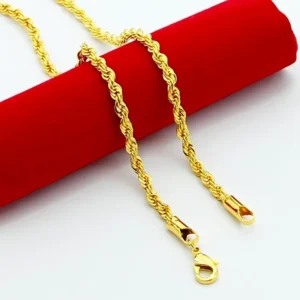 AGTEFFER Hip Hop 24K Gold Necklace 3MM Twisted Rope Twist Electroplating Gold Necklace for Men Women Wedding Jewelry Gifts