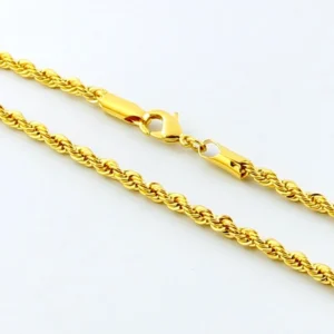 AGTEFFER Hip Hop 24K Gold Necklace 3MM Twisted Rope Twist Electroplating Gold Necklace for Men Women Wedding Jewelry Gifts