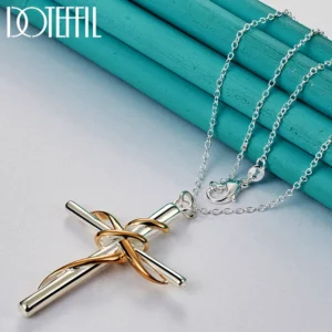 DOTEFFIL 925 Sterling Silver Gold Cross Pendant Necklace 18-30 Inch Chain For Woman Man Fashion Wedding Engagement Party Jewelry