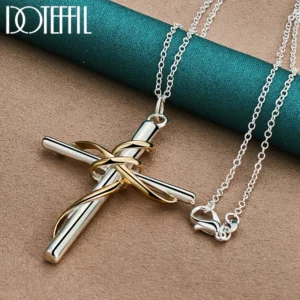 DOTEFFIL 925 Sterling Silver Gold Cross Pendant Necklace 18-30 Inch Chain For Woman Man Fashion Wedding Engagement Party Jewelry