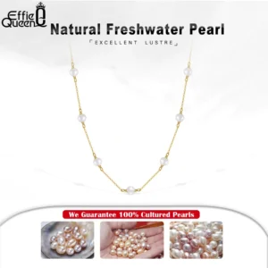 EFFIE QUEEN 14K Gold Plated Natural Baroque Pearl Choker Necklace for Women 925 Sterling Silver Necklaces Handmade Jewelry GPN19