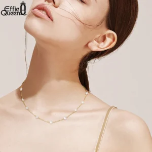 EFFIE QUEEN 14K Gold Plated Natural Baroque Pearl Choker Necklace for Women 925 Sterling Silver Necklaces Handmade Jewelry GPN19