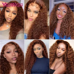 HD 13x4 Kinky Curly Chocolate Brown Lace Front Human Hair Wigs Pre Plucked Colored 13x6 Deep Wave Transparent Lace Frontal Wig