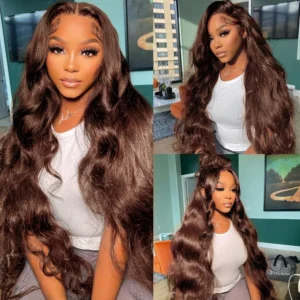 HD Chocolate Brown Body Wave 13X4 Lace Front Human Hair Wigs Pre Plucked 360 Full Lace Wig Brown Colored 13X6 Lace Frontal Wig