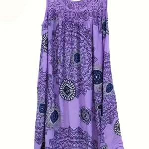 Plus Size 1XL-8XL Women's Sleeveless Dress Lace Panel Printing Sleeveless Large Hem Vest Dress