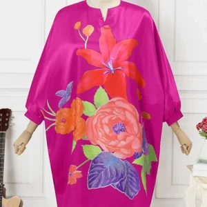 Plus Size 5XL VONDA Women Bohemian Sundress 2024 Autumn Floral Printed Elegant Midi Dress 3/4 Bat Sleeve Casual Loose Retro Robe